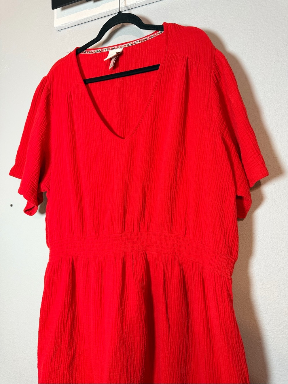 Knox Rose Short Sleeve Dress Size 2X Red Cotton Gauze Knee Length - Picture 5 of 6